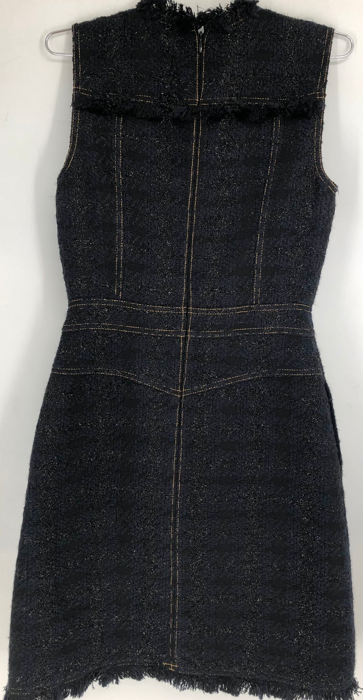 Tory Burch Women's Aria Navy Tweed Fringed Sheath Dress Size 2 COA