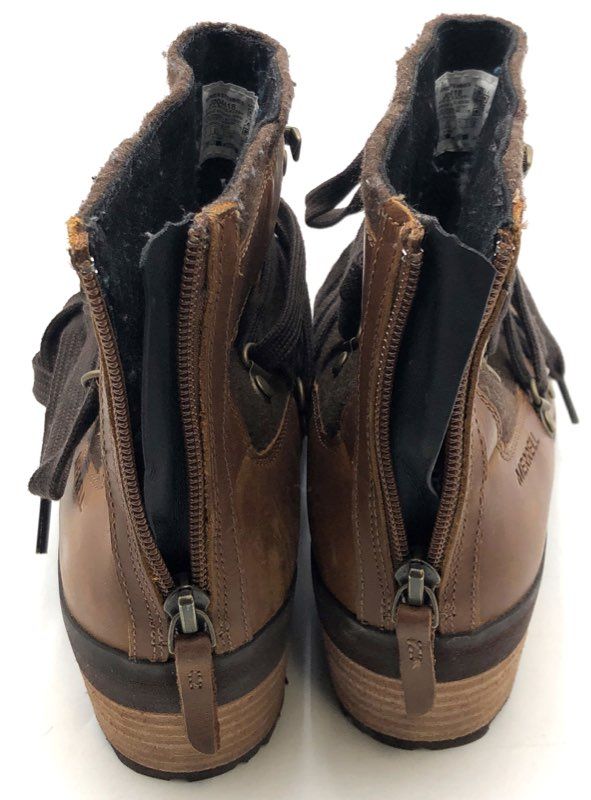 Merrell J004418 Brown Leather Felt Rear Zip Lace Up Ankle Boots Women's Size 9