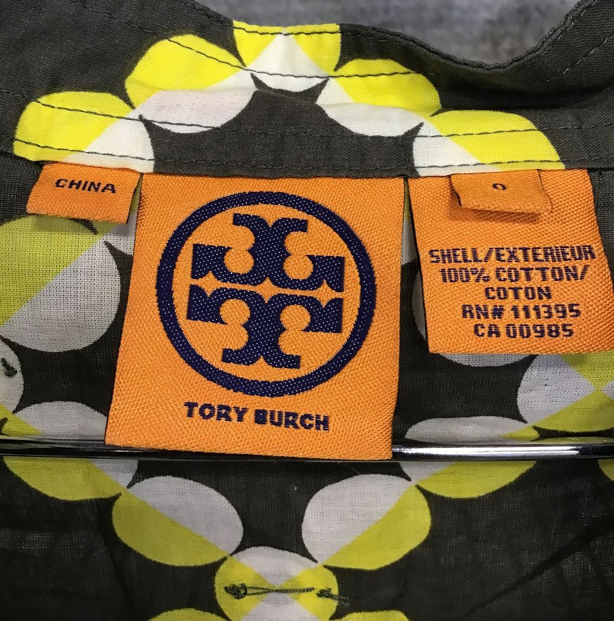 Tory Burch Gray Yellow Dot Print Sheer Cotton Tatum Blouse Women's 0 COA