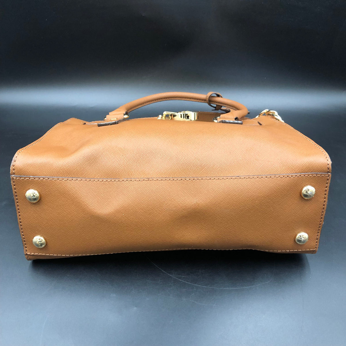 Michael Kors Pecan Brown Leather Jet Set Satchel Bag Gold Hardware COA