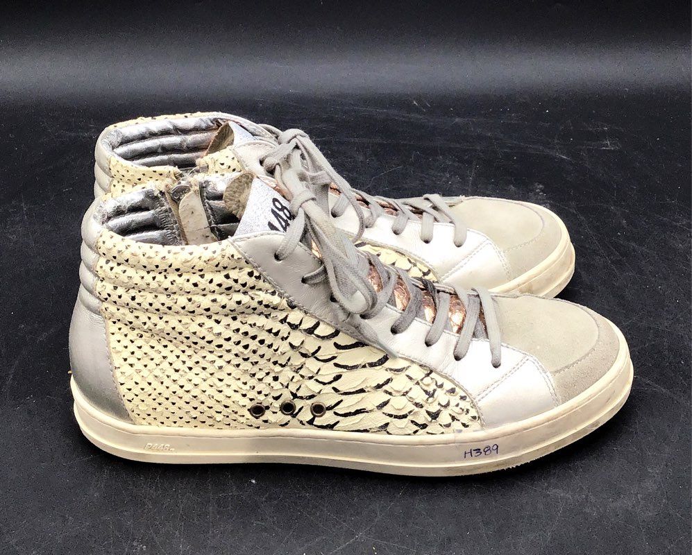 P448 Skate High Top Sneaker Size EU 40 Snakeskin Embossed Leather Side Zip