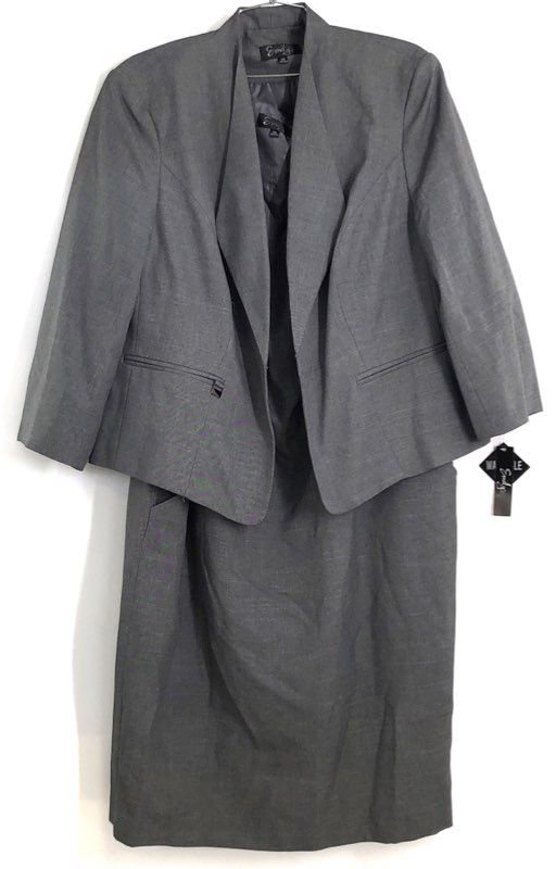 Emily Women's Gray 2pc Jacket Dress Set Textured Plus Size 14W NWT