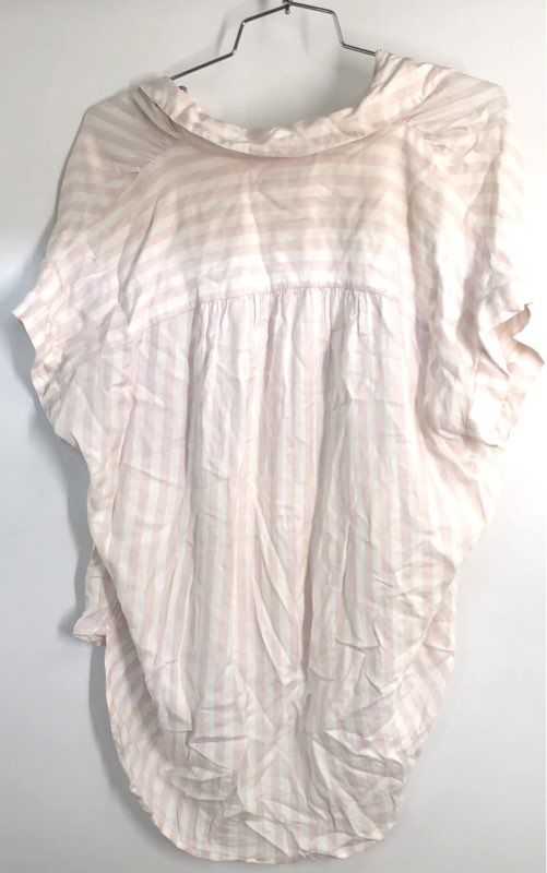 Madewell Women's Pink White Striped High Low Short Sleeve Button Up Shirt Sz XS