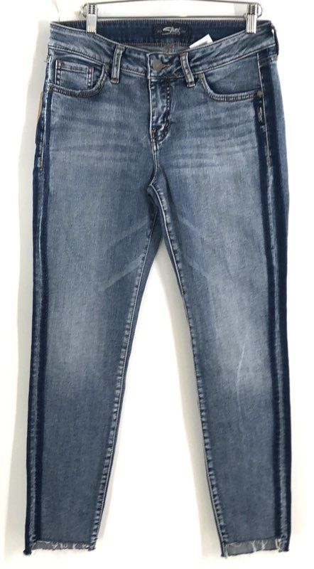 Silver Jeans Co. Women's Aiko Ankle Skinny Side Stripe Raw Hem Jeans 29x27 NWT