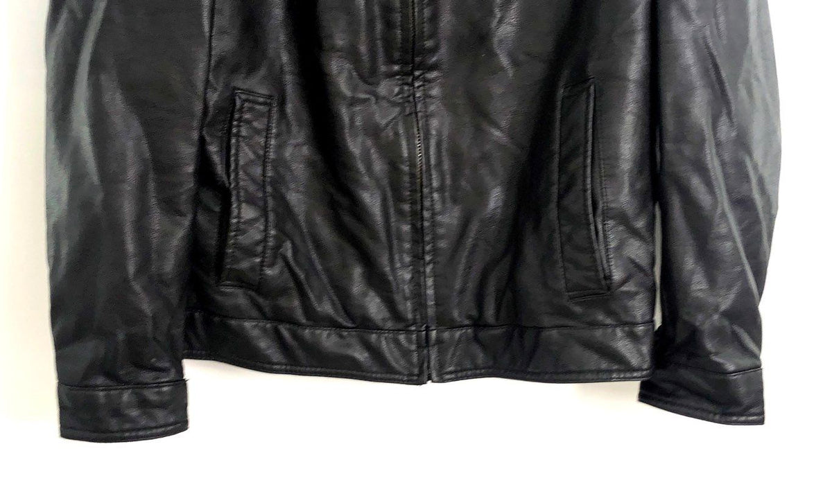 Tommy Hilfiger Men's Black Leather Full Zip Quilted Lining Jacket Sz M