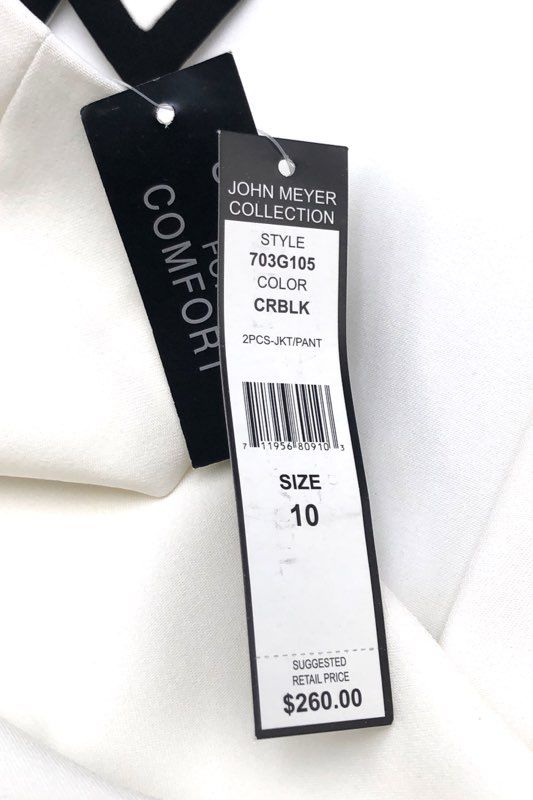 John Meyer Women's 2-Piece Pant Suit White Black Contrast Trim NWT Sz 10