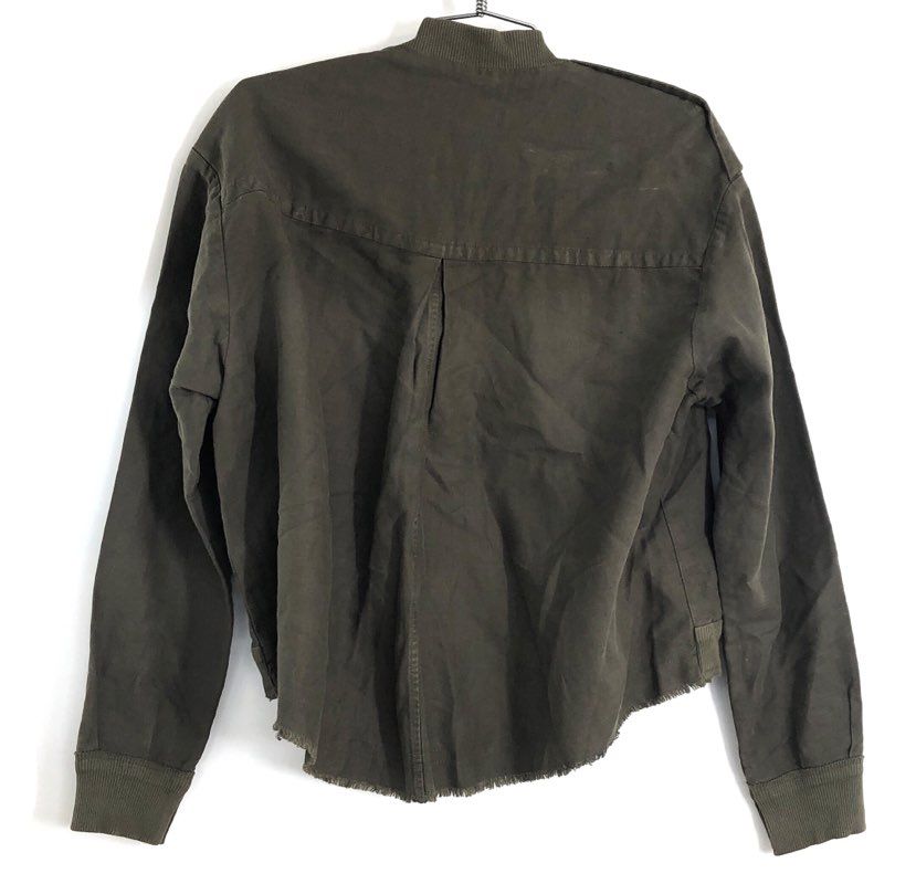 Pharaoh Boys Olive Green Full Zip High-Low Frayed Hem Bomber Jacket Sz 1