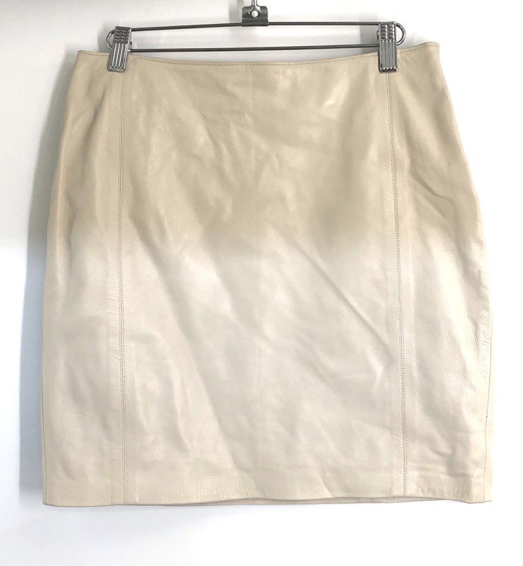 Fiona London Women's Vintage Y2K Cream Leather Pencil Mini Skirt Lined Sz 8