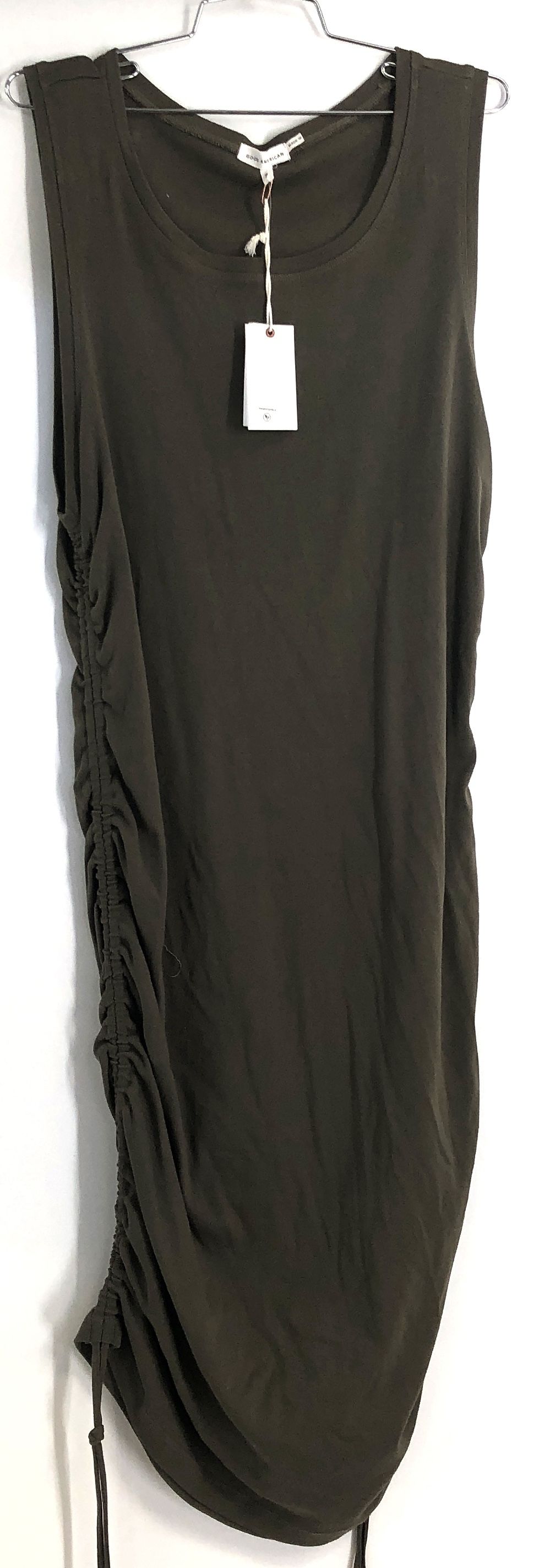 Good American Women's Sea Turtle Green Organic Cotton Ruched Tank Dress Sz 7 NWT
