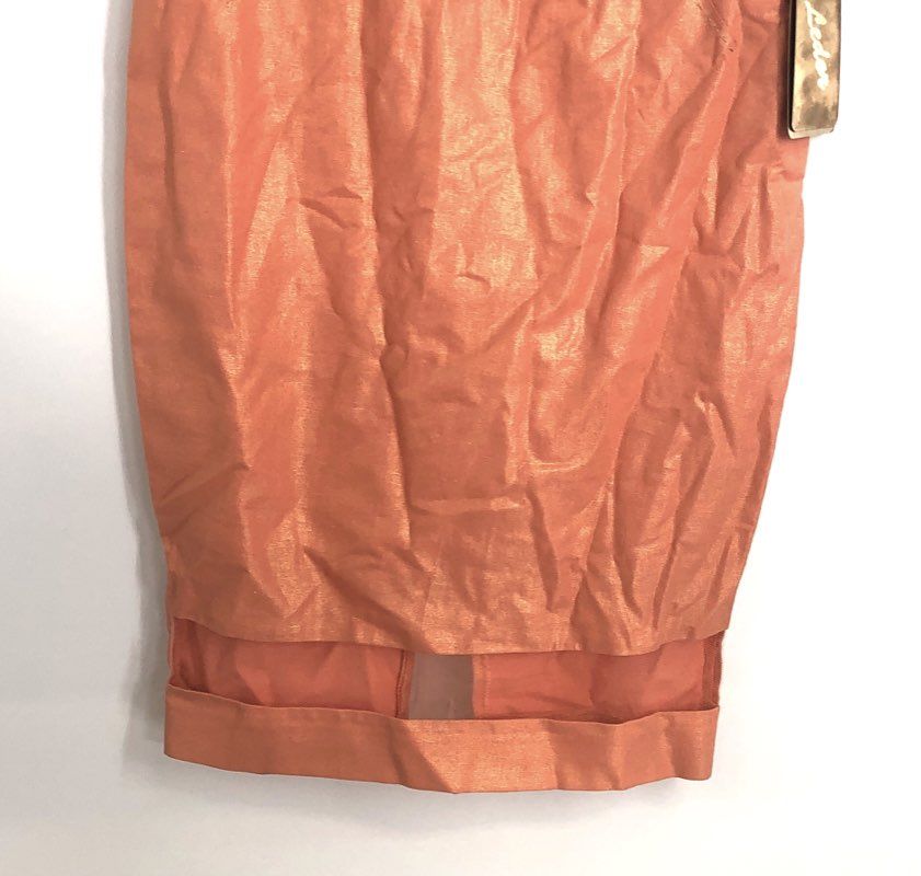 Ledar Women's Morella Sheath Dress Peach Metallic Linen Mesh Trim NWT Sz M
