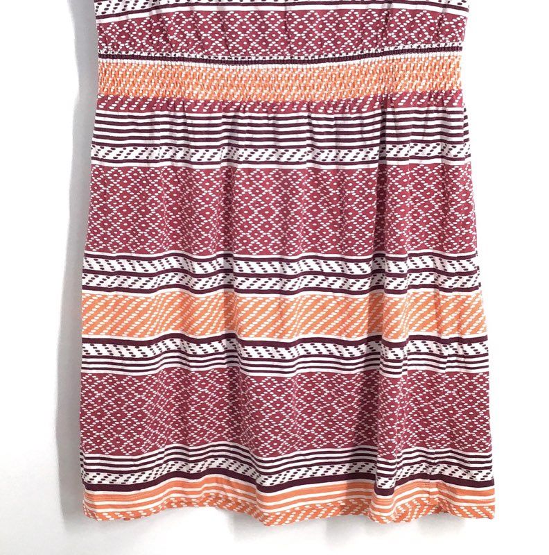 LOFT Women's Maroon Orange Geometric Striped Elastic Waist Jersey Dress Sz S