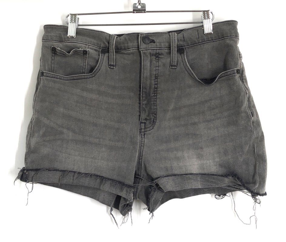 Madewell Women's Washed Gray High-Rise Denim Shorts Frayed Hem Cutoff Size 30