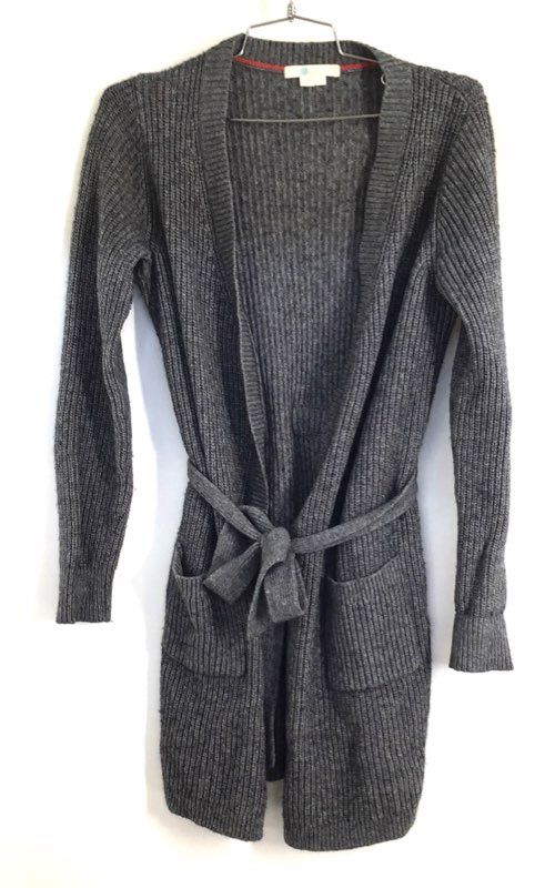 Boden Women's Gray Ribbed Knit Belted Open Front Wool Cashmere Blend Cardigan