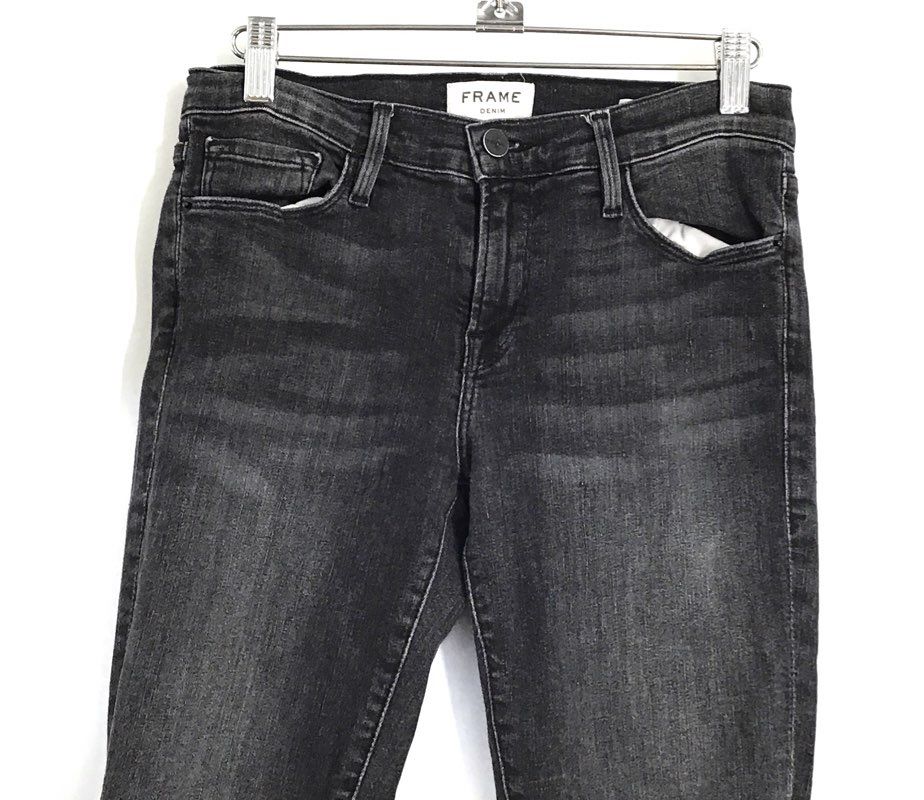 Frame Women's Le Skinny de Jeanne Faded Black Ankle Zip Jeans Sz 27