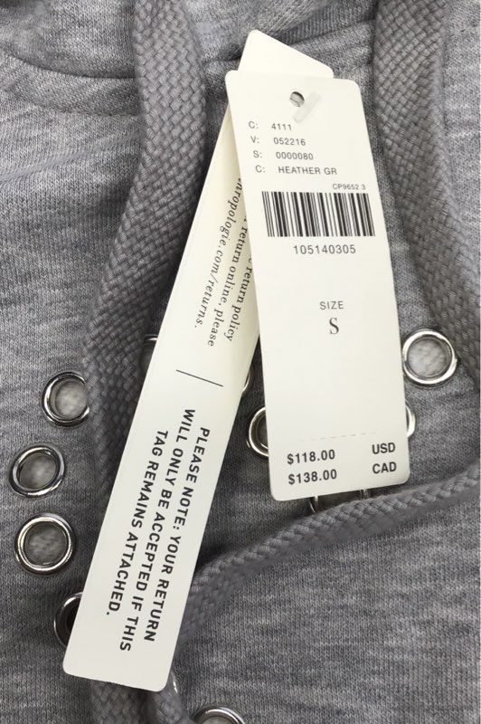 Maeve Women's Heather Gray Eyelet Heart Puffed Sleeve Hoodie NWT Sz S