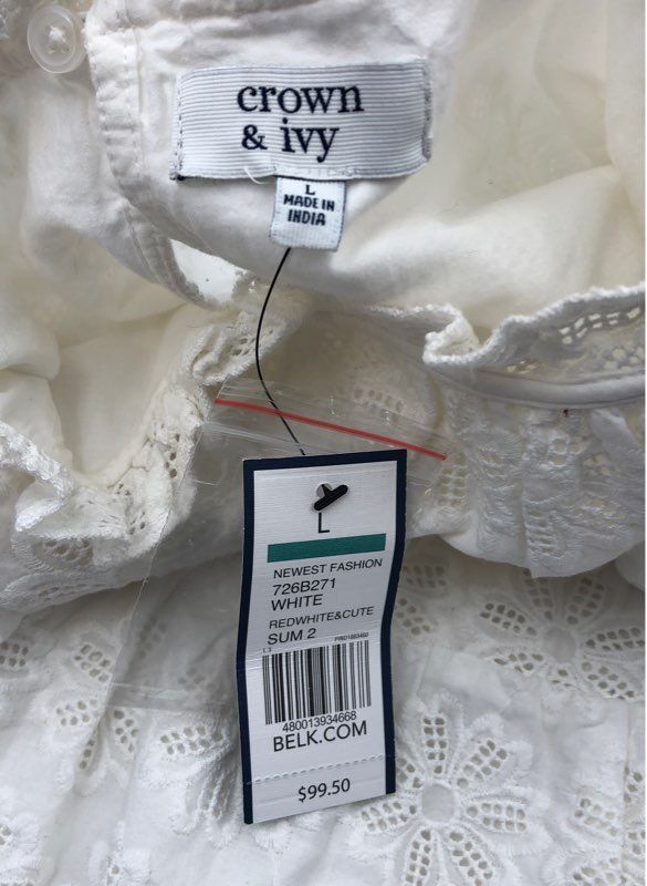 NWT Crown &amp; Ivy Women&#39;s White Eyelet Fit &amp; Flare Dress - Size Large