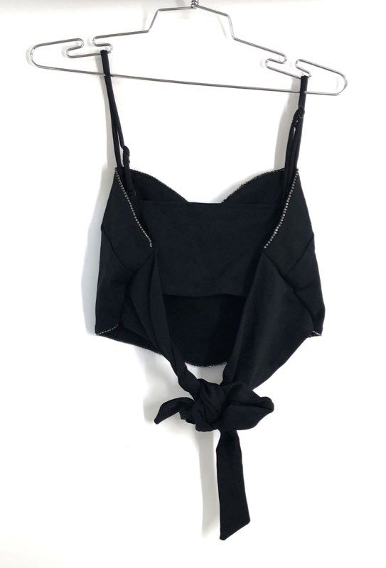 Altar'd State Women's Black Rhinestone Trim Sweetheart Back Tie Crop Top Sz M