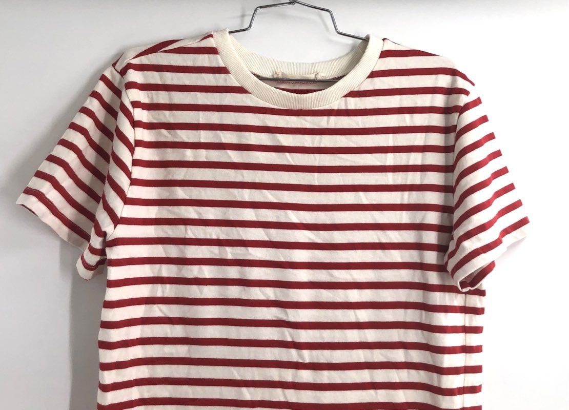 Ellison Women's Red White Striped Short Sleeve Cotton Avara T-Shirt Size M