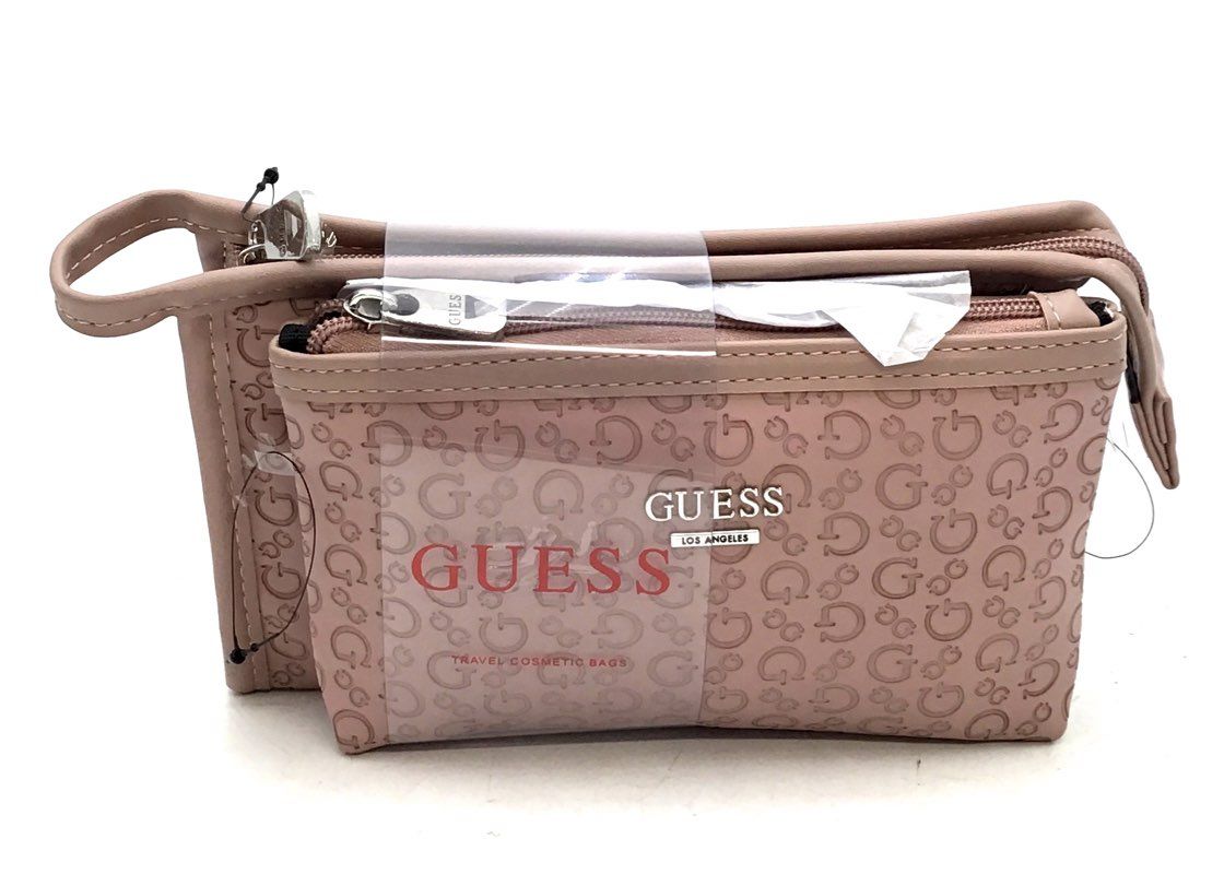 Guess Dusty Mauve Crimson Travel 2-Piece Makeup Cosmetic Bag Set NWT