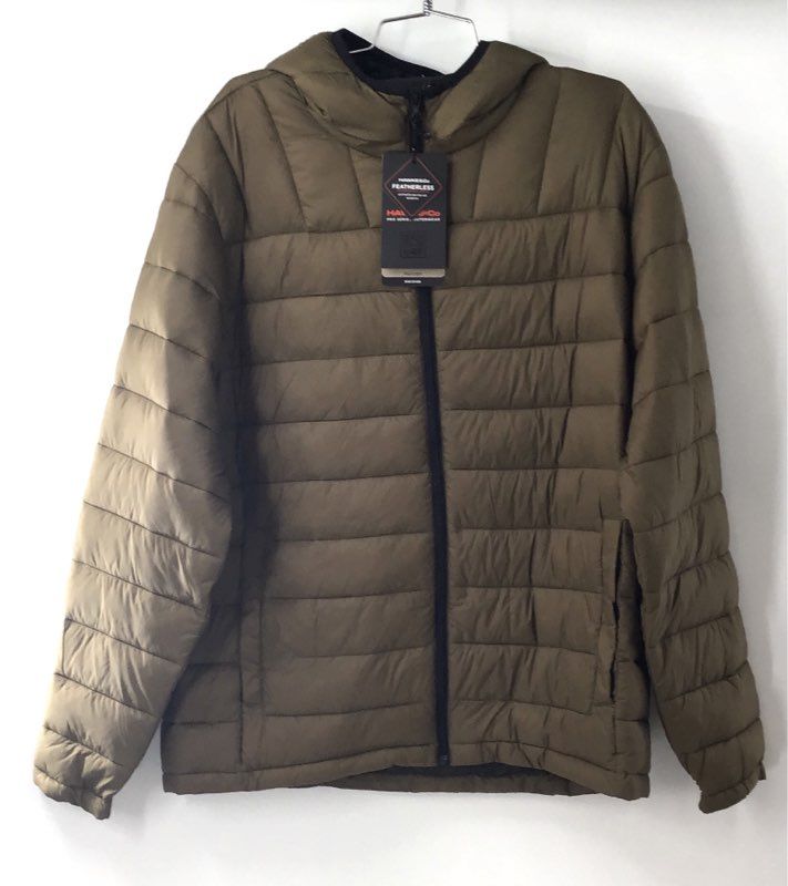 Hawke & Co Men's Pro-Series Featherless Puffer Jacket Olive Green Hooded NWT L