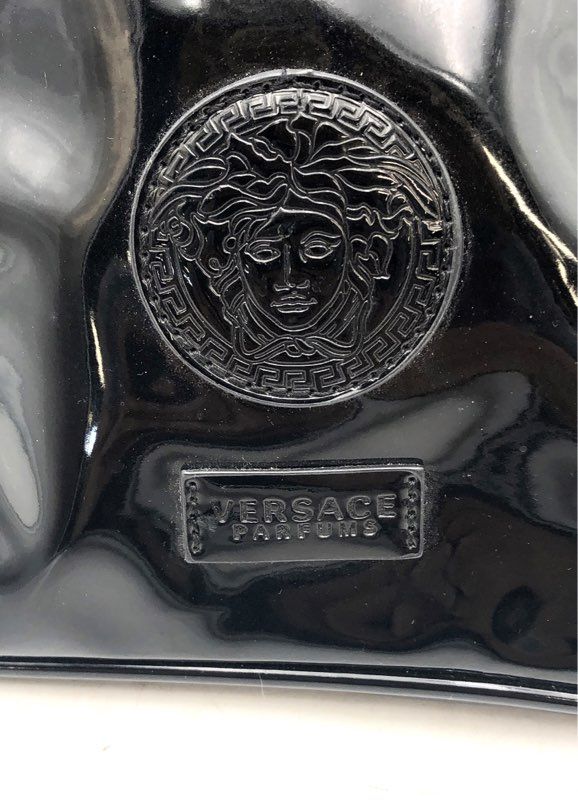 Versace Parfums Black Medusa Logo Patent Cosmetic Toiletry Pouch Bag