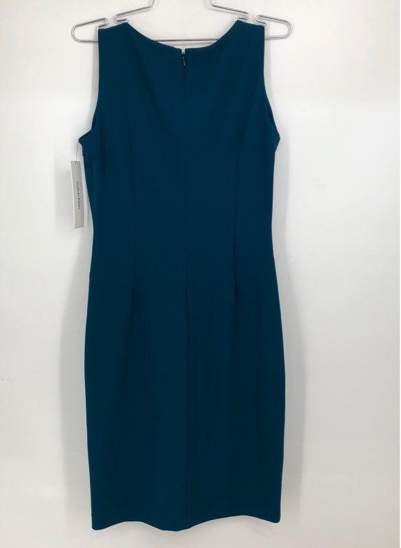 NWT Calvin Klein Women&#39;s Teal Sleeveless Round Neck Sheath Dress - Size 4