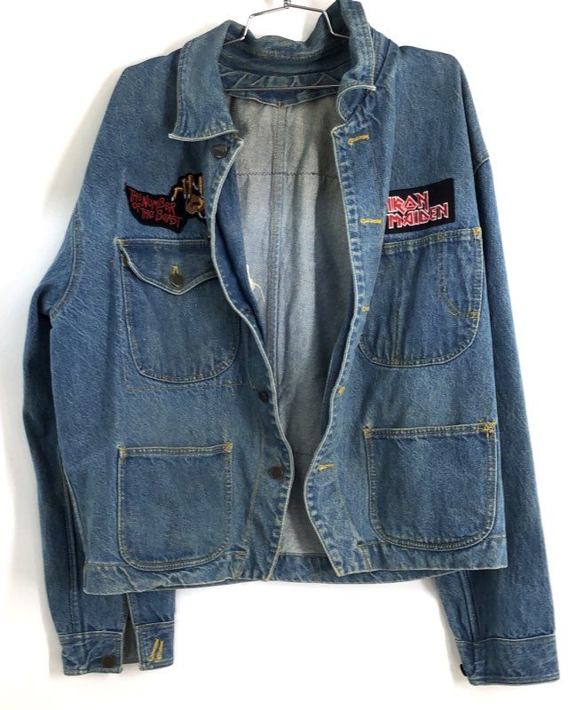 Vintage Iron Maiden Heavy Metal Band Patch Denim Jacket Chore Coat Sz L