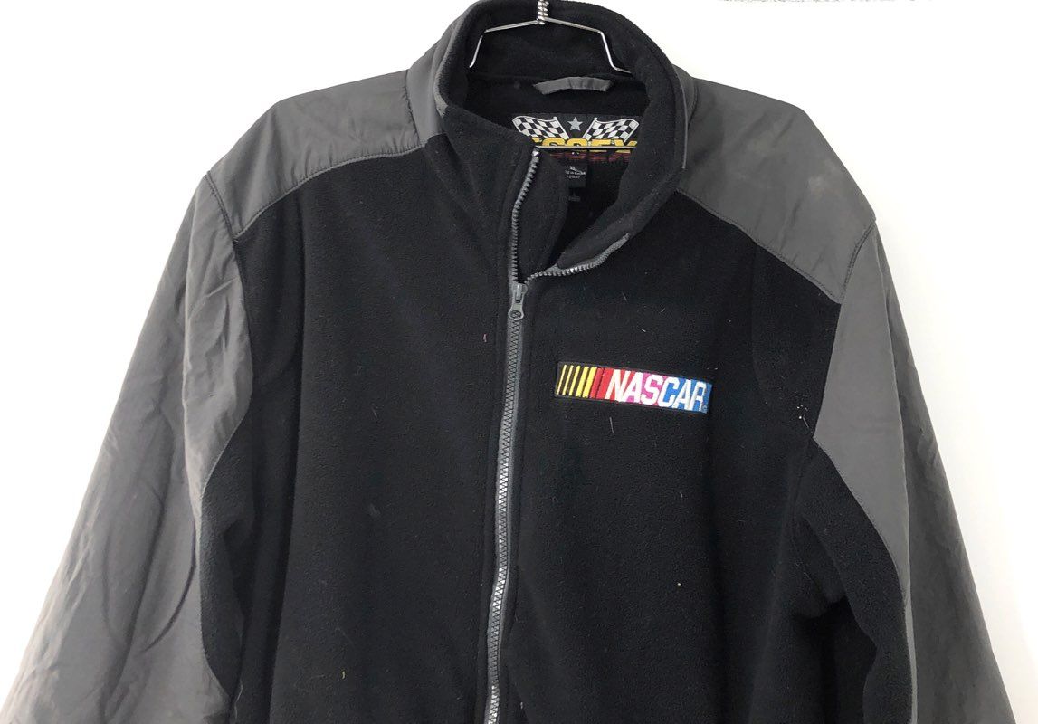 Essex NASCAR Men's Fleece Jacket Black Gray Colorblock Full Zip Size XL