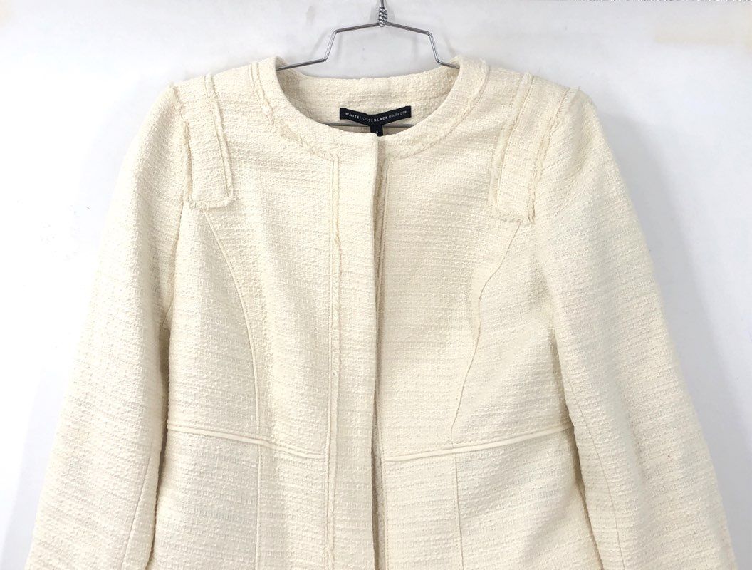 White House Black Market Women's Tweed Military Jacket Buttermilk NWT Sz 4