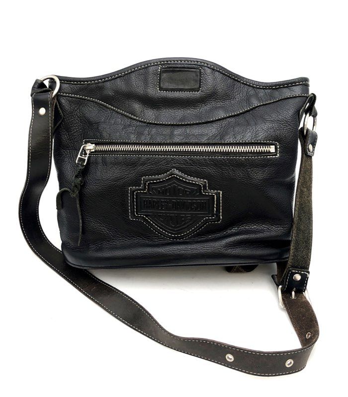 Harley Davidson Black Pebbled Leather Bar & Shield Logo Crossbody Bag