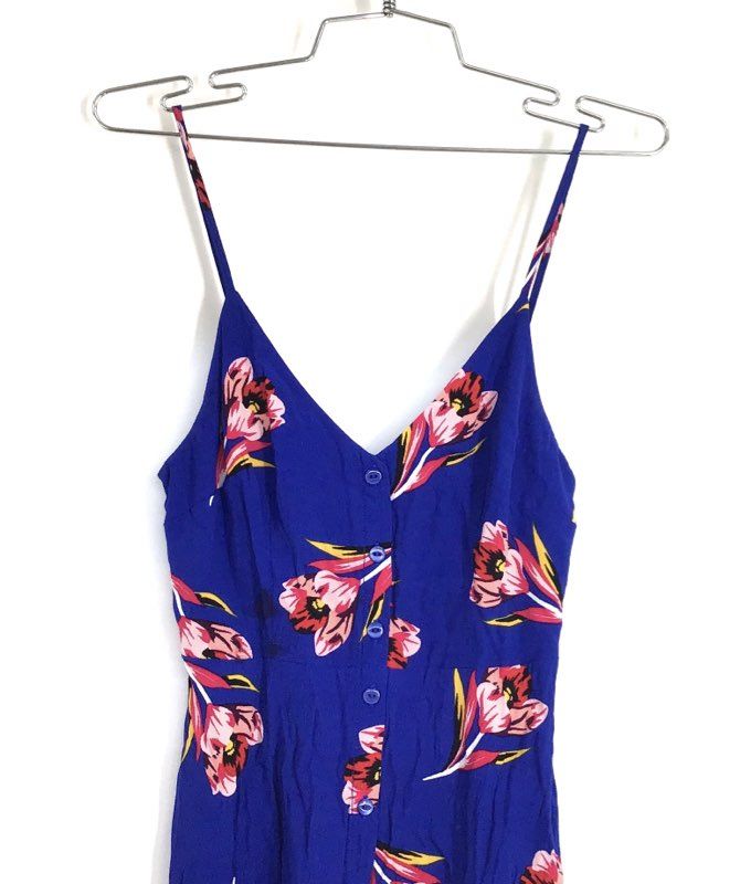 Express Women's Blue Floral Button Front Spaghetti Strap Midi Dress Sz XS