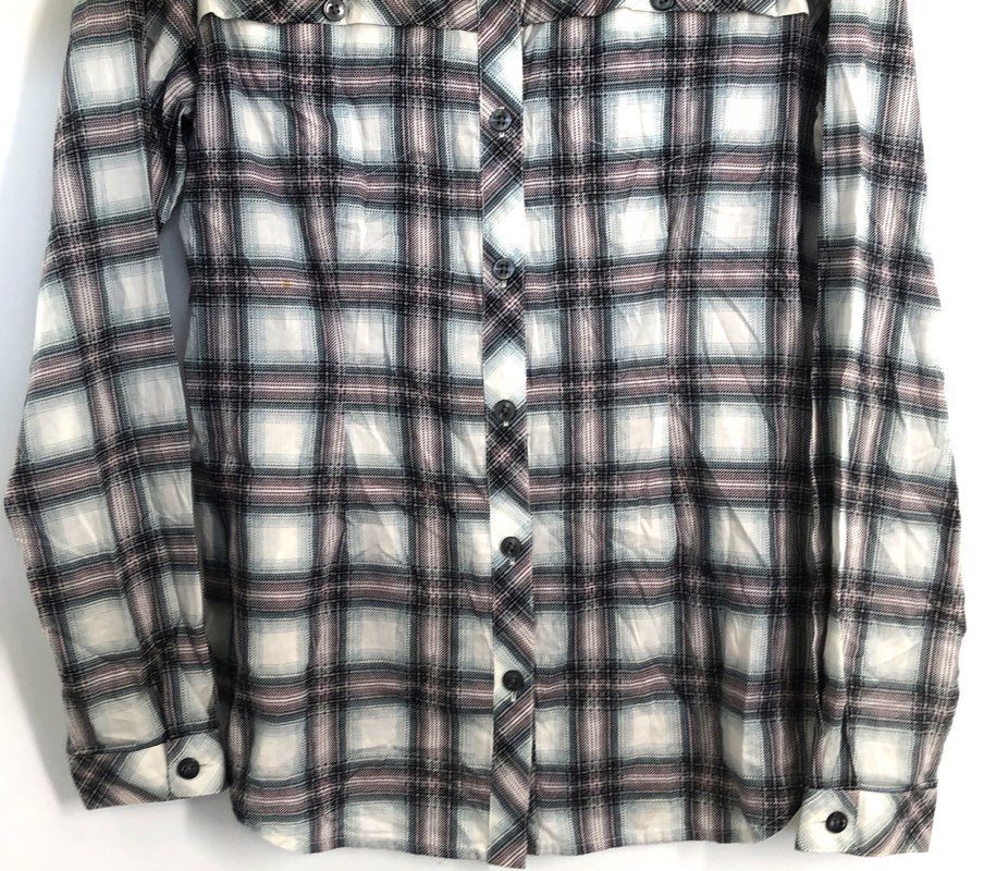 Cabi Women's Plaid Floral Contrast Back Button Front Cotton Shirt Blouse Sz S