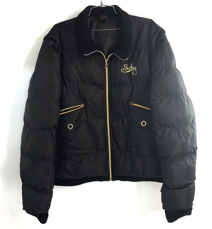 Fubu Women's Vintage Y2K Black Gold Quilted Puffer Jacket Ladies Collection 3X