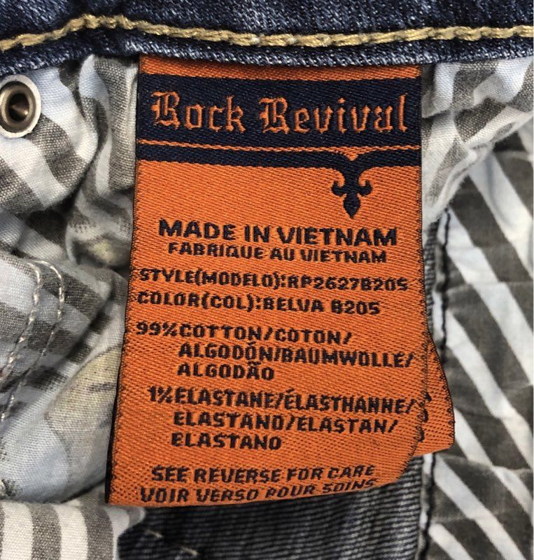 Rock Revival Women's Belva B205 Bootcut Jeans Blue Whiskered Embellished Sz 28