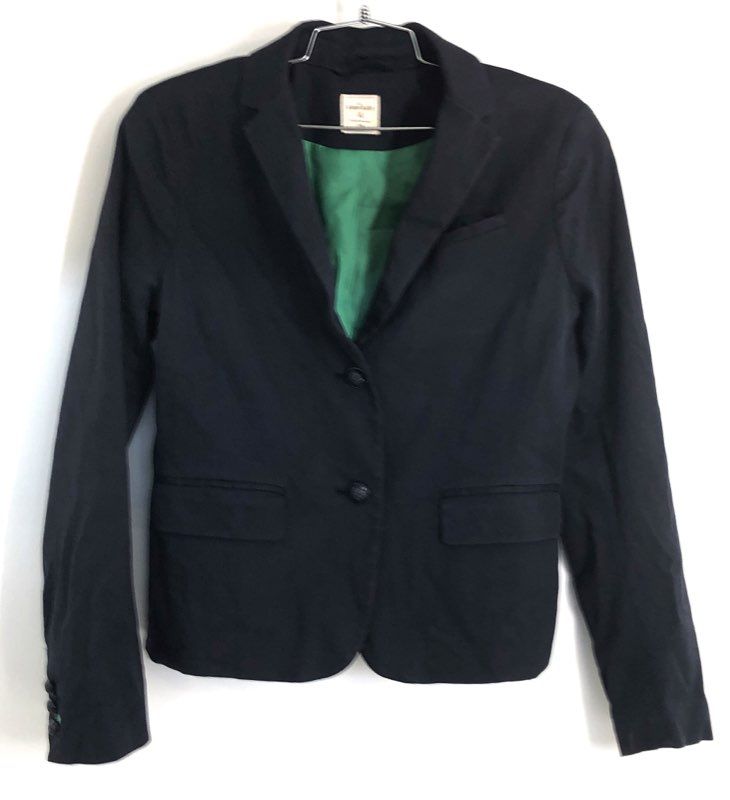 Gap Women's The Academy Blazer Navy Blue Cotton Two-Button Vintage Y2K Sz 4