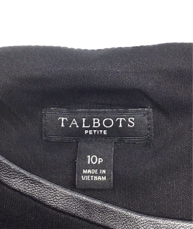 Talbots Women's Black Faux Leather Trim 3/4 Sleeve Sheath Dress Sz 10P NWT