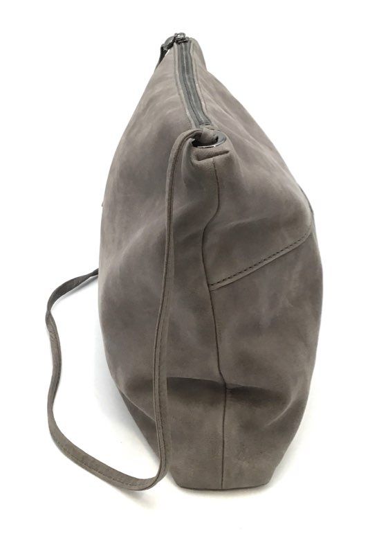 Hobo Gray Taupe Suede Leather Slouchy Crossbody Bag Purse Silver Hardware