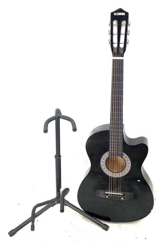 Lagrima Black 6-String Acoustic Guitar With Stand