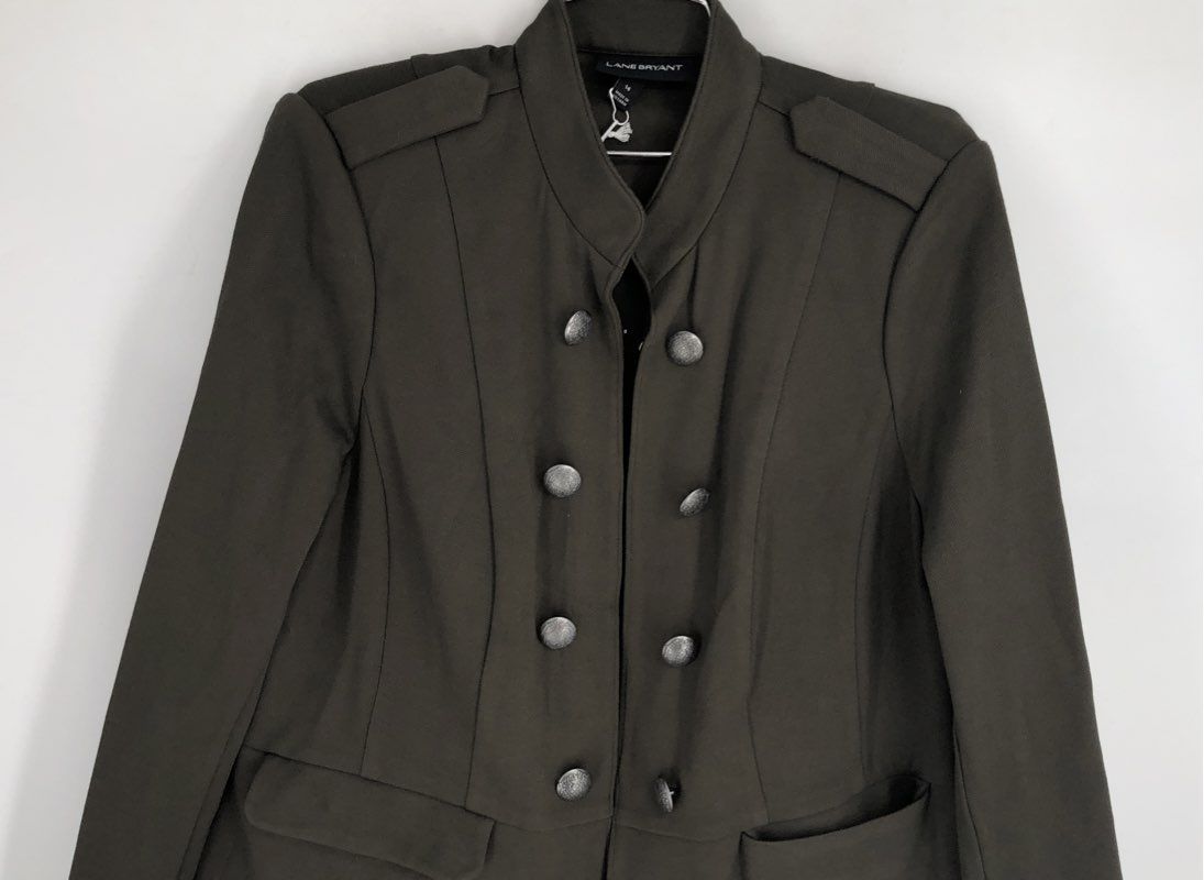 NWT Lane Bryant Women's Olive Green Military Band Jacket Peplum Sz 14