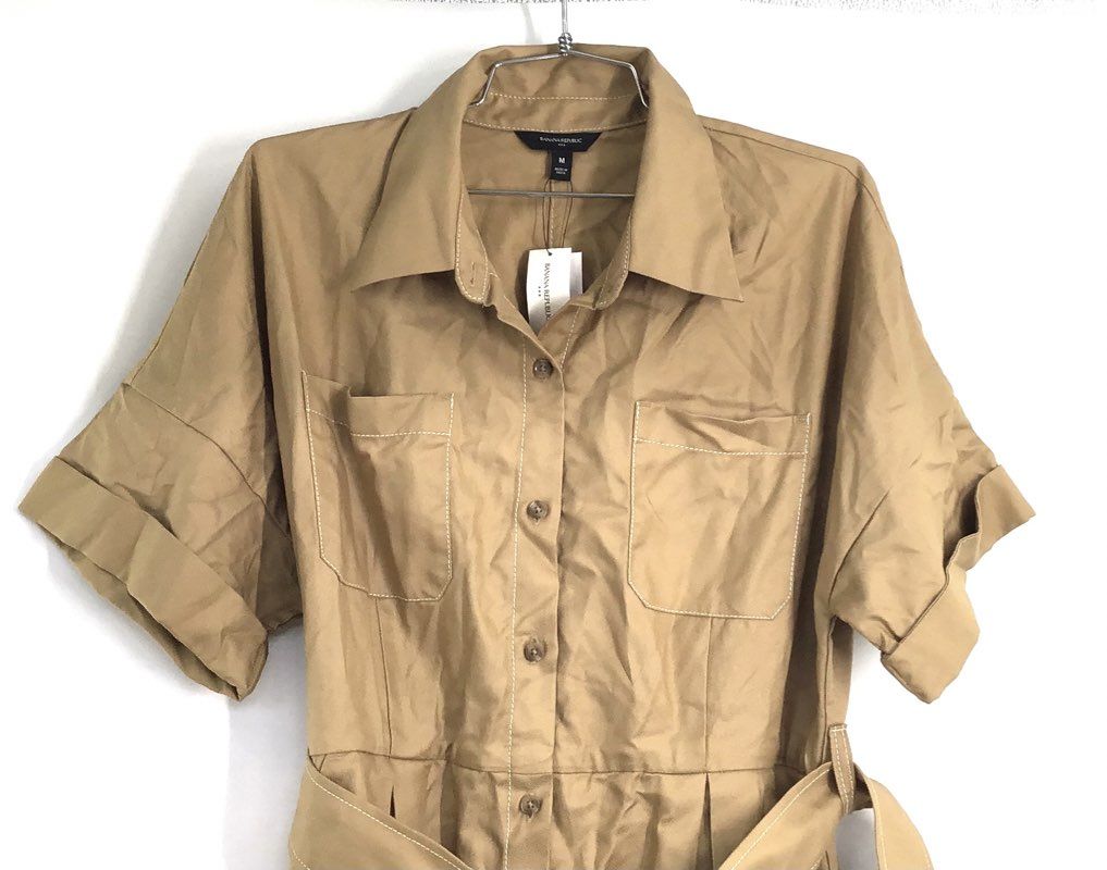 Banana Republic Women's Tan Short Sleeve Belted Shirt Dress Sz M NWT