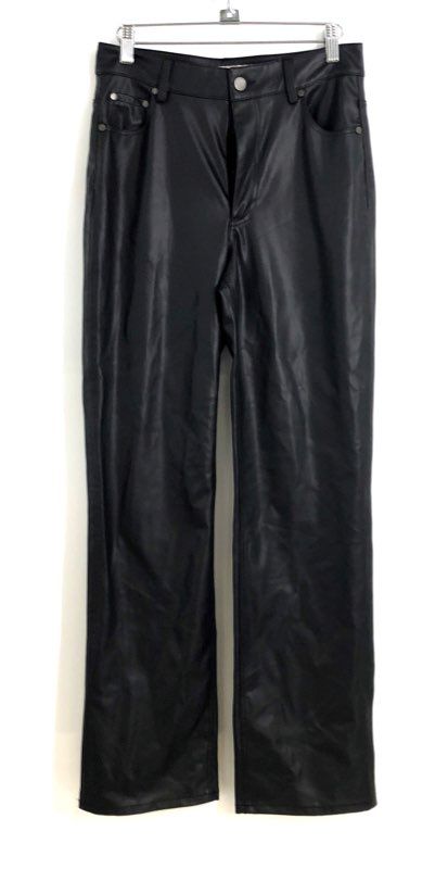 Zara Women's Black Faux Leather High Rise Straight Leg 5-Pocket Pants Sz 4