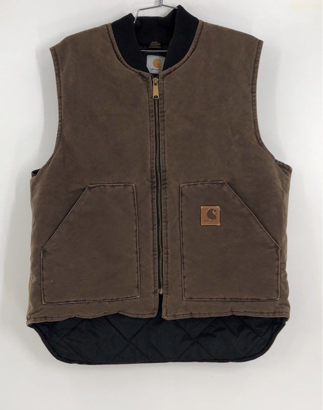 Carhartt Men&#39;s Brown Collared Workwear Full-Zip Vest - Size Measured