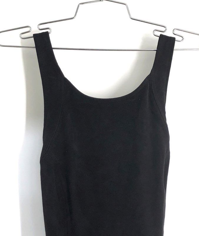 Express Women's Black Faux Suede Fit and Flare Dress Sleeveless Scalloped Sz S