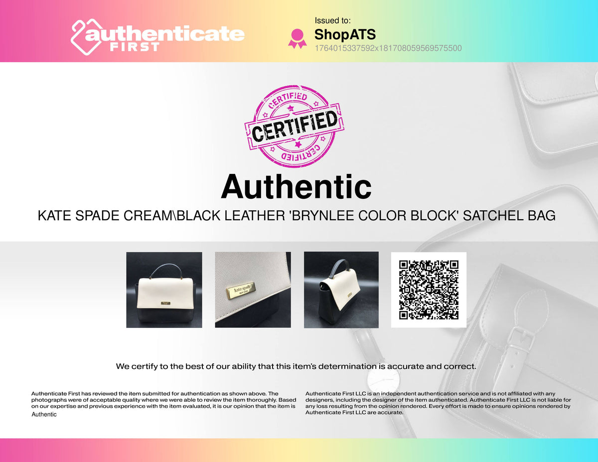 Kate Spade Cream\Black Leather 'Brynlee Color Block' Satchel Bag (+COA)