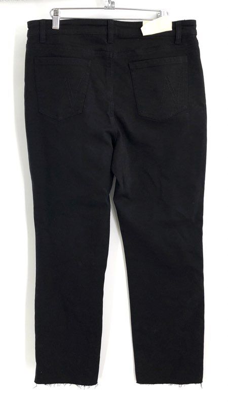 NIC+ZOE Women's Black Mid Rise Straight Leg Frayed Hem Denim Jeans Sz 32 NWT