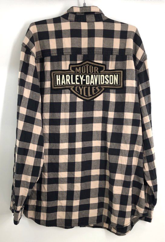 Harley-Davidson Buffalo Check Plaid Button Up Shirt Back Logo Patch Slim 3XL