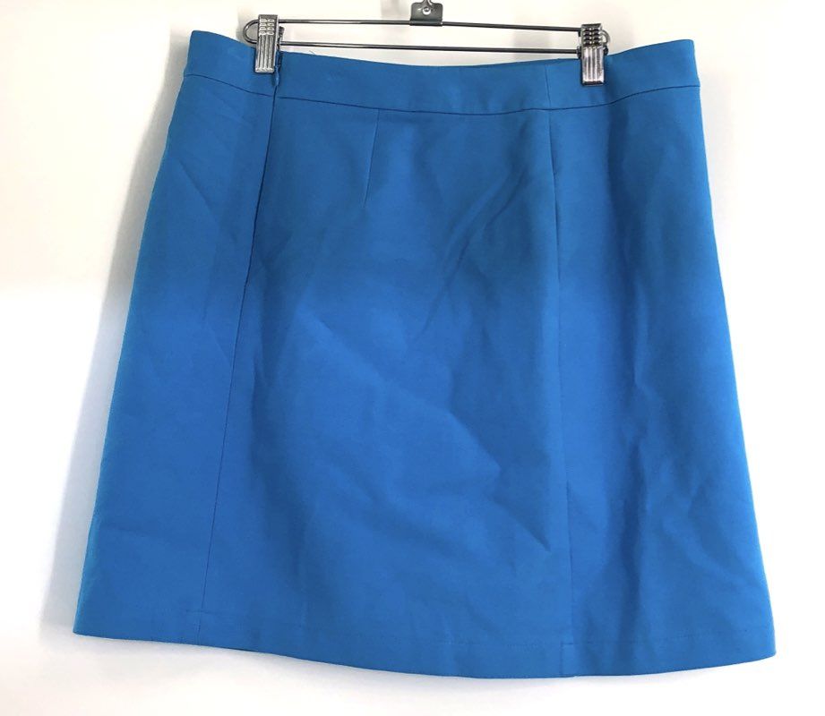 LOFT Women's Blue Button Front Mini Skirt Cotton Blend Sz 10 NWT