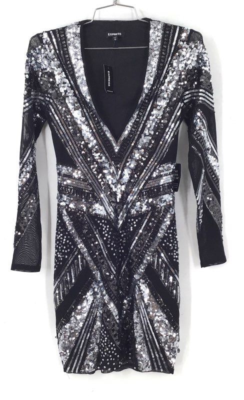 NWT Express Women's Black Sequin Bodycon Dress - Size XS