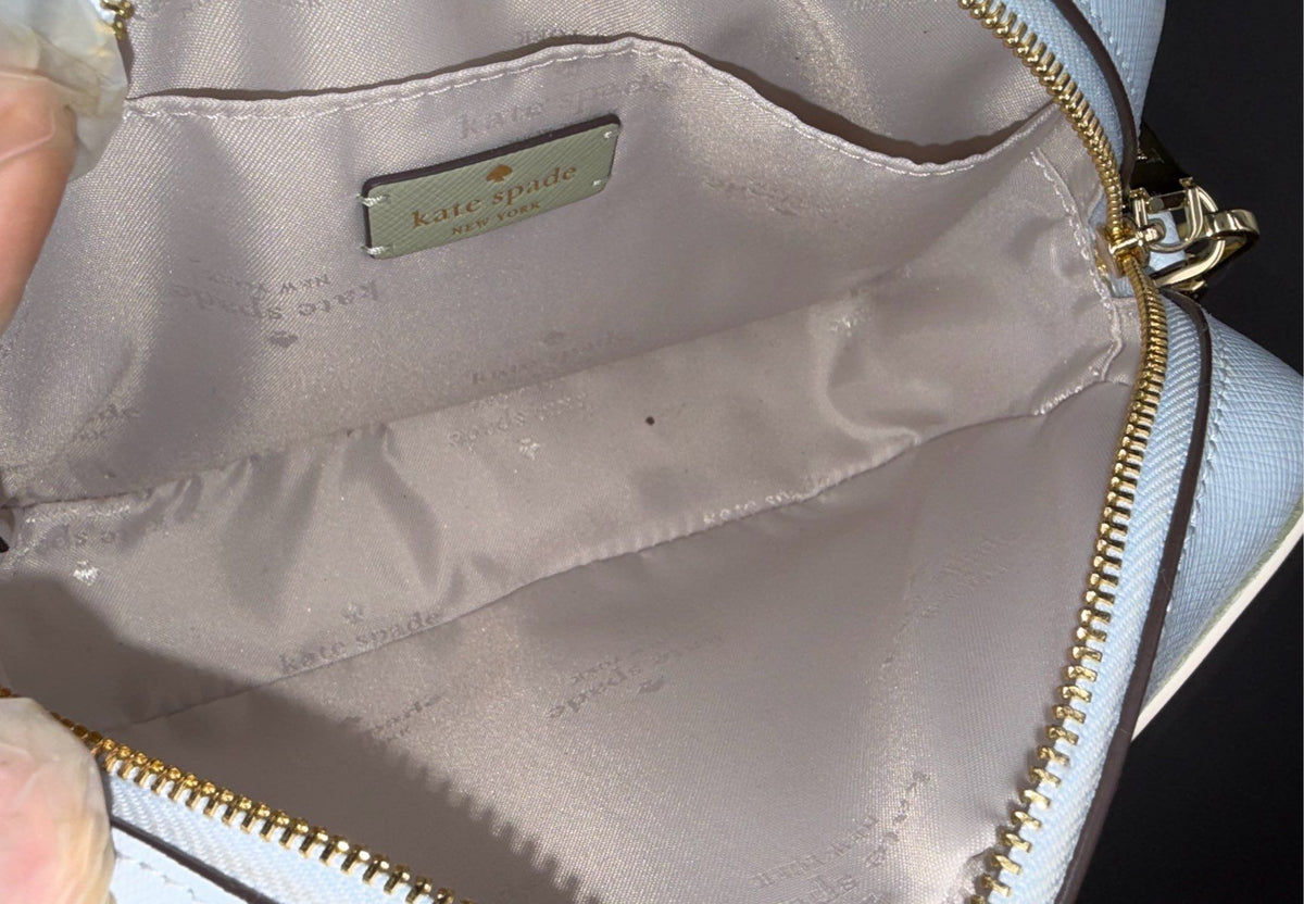 Kate Spade Blue Mint Green Saffiano Leather Crossbody Camera Bag Gold Hardware