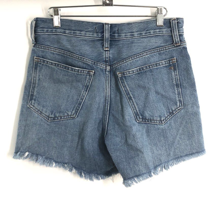 Madewell Women's Relaxed Mid-Length Denim Shorts Blue Raw Hem Size 25
